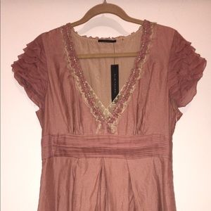 Elie Tahari Pleated Bubble Dress w/ Embroidery